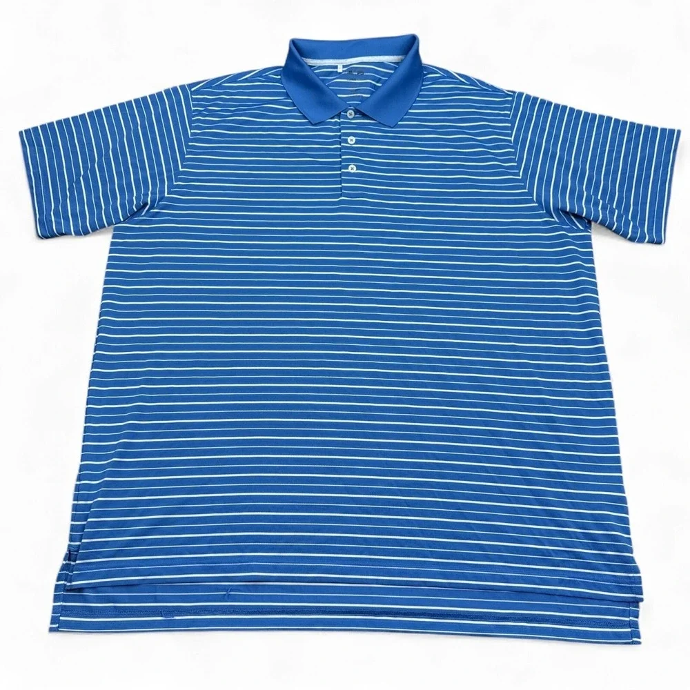 adidas Climalite Polo Shirt Mens Size 2XL XXL Blue‎ Striped Golf Active